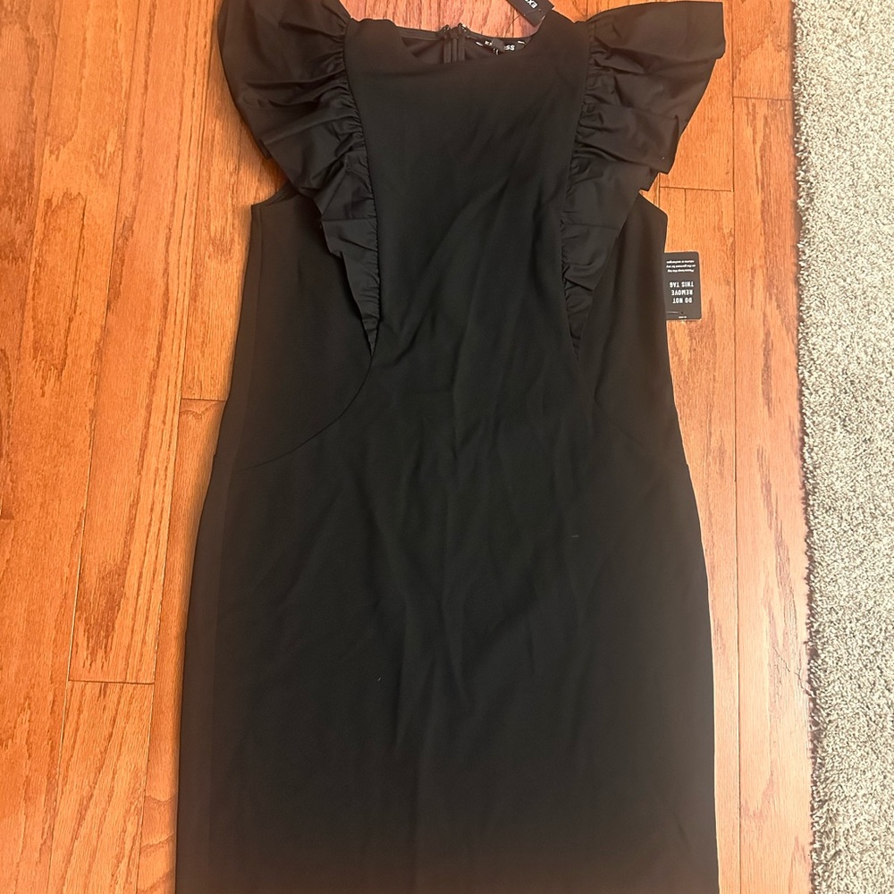 Express Black Ruffled Sheath Mini Dress